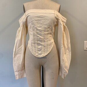PrettyLittleThing Shape Ecru Bardot Balloon Sleeve Corset-Size US 6 / UK 10